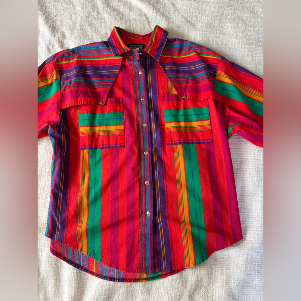 Roughrider Vintage Cotton Cowgirl Colorful Striped Women Large Button Up - Picture 4 of 8